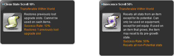 MapleStory Clean Slate and Innocence Scrolls