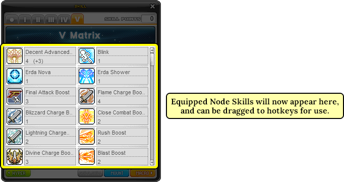 MapleStory Nodes Skills in the Skill Menu