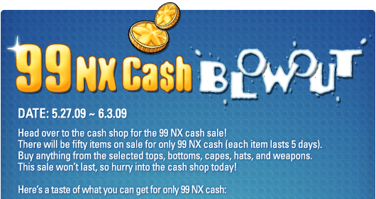 99 NX Cash Sale (Maplestory event) 27/05 al 03/06