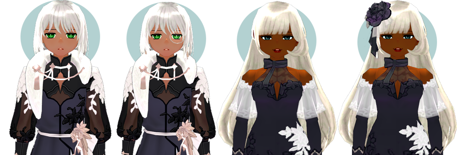Mabinogi Black Rose Wig (M), Mabinogi Black Rose Wig and Monocle (M), Mabinogi Black Rose Wig (F), Mabinogi Black Rose Wig and Headpiece (F)