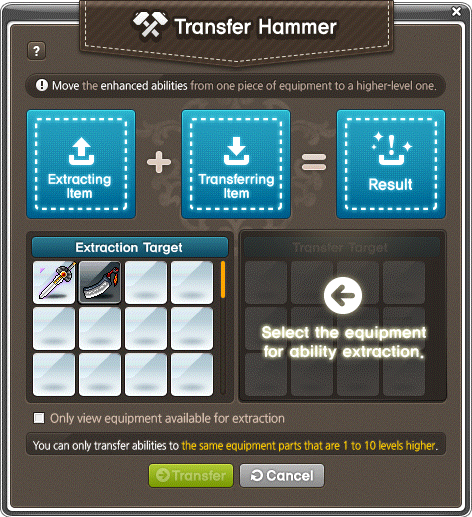 MapleStory Transfer Hammer Window