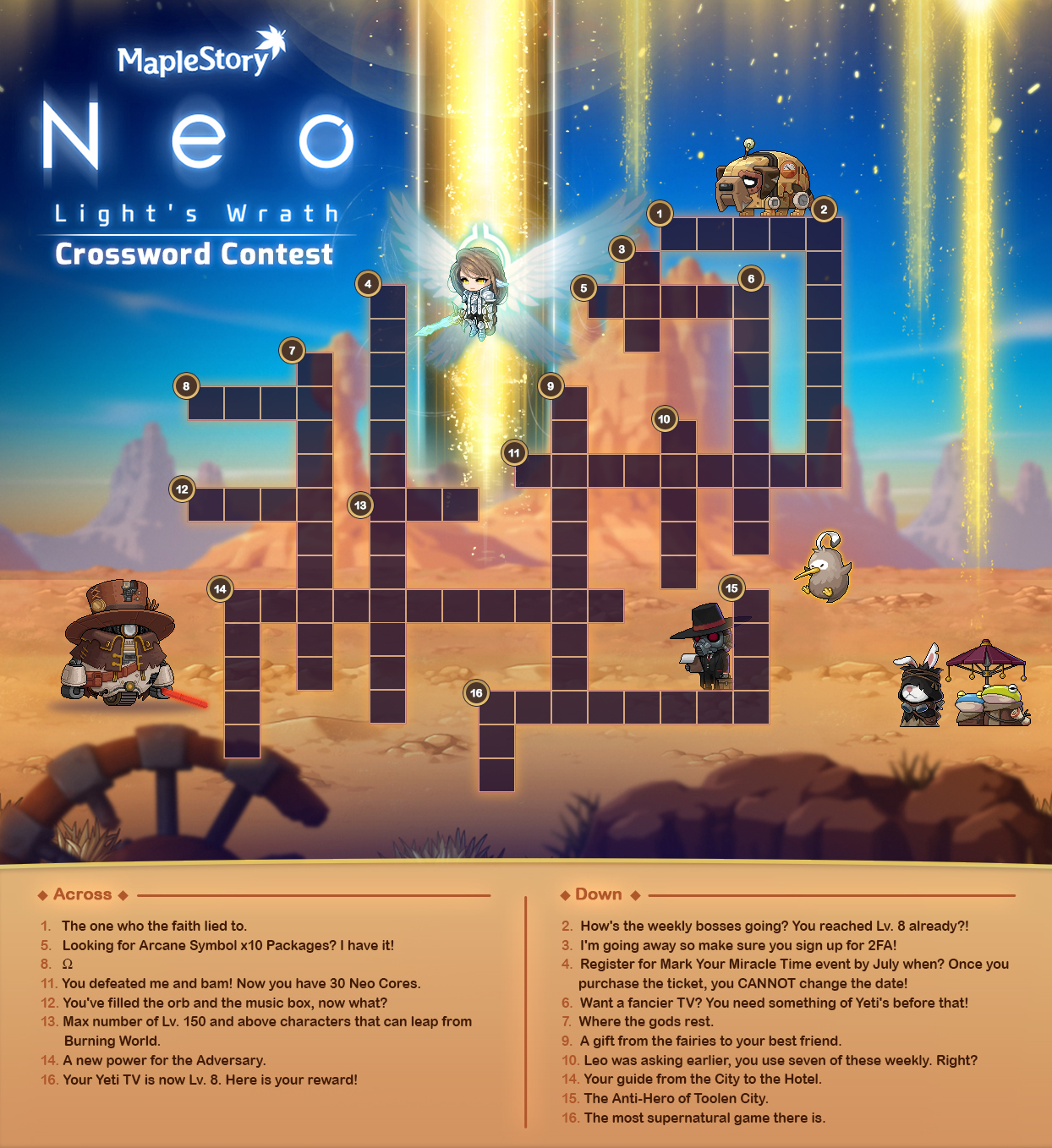 MapleStory Neo Light's Wrath Crossword Contest MMORPG